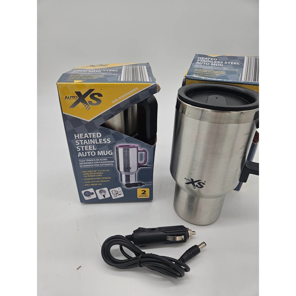 2- New Heated Stainless  Steel Auto Mugs